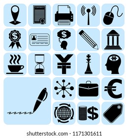 Set of 22 business high quality icons or symbols. Collection. Detailed design. Vector Illustration.