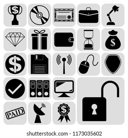 Set of 22 business high quality symbols or icons. Collection. Detailed design. Vector Illustration.