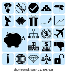 Set of 22 business high quality icons or symbols. Collection. Detailed design. Vector Illustration.