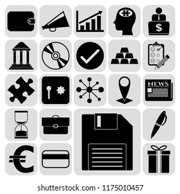 Set of 22 business high quality symbols or icons. Collection. Flat design. Vector Illustration.