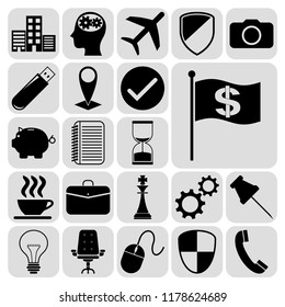 Set of 22 business high quality symbols or icons. Collection. Detailed design. Vector Illustration.