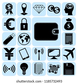 Set of 22 business high quality icons or symbols. Collection. Flat design. Vector Illustration.