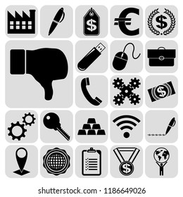 Set of 22 business high quality symbols or icons. Collection. Flat design. Vector Illustration.