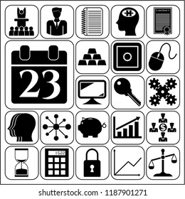 Set of 22 business high quality icons or symbols. Collection. Flat design. Vector Illustration.