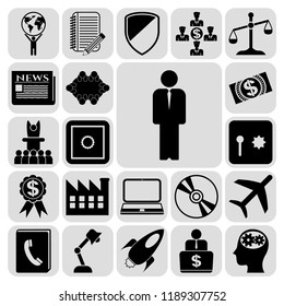 Set of 22 business high quality icons or symbols. Collection. Flat design. Vector Illustration.