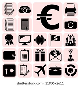 Set of 22 business high quality symbols or icons. Collection. Detailed design. Vector Illustration.