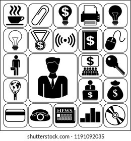 Set of 22 business high quality symbols or icons. Collection. Flat design. Vector Illustration.