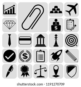 Set of 22 business high quality symbols or icons. Collection. Flat design. Vector Illustration.