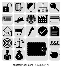 Set of 22 business high quality symbols or icons. Collection. Flat design. Vector Illustration.