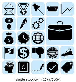 Set of 22 business high quality symbols or icons. Collection. Flat design. Vector Illustration.