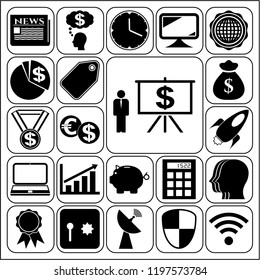 Set of 22 business high quality icons or symbols. Collection. Detailed design. Vector Illustration.