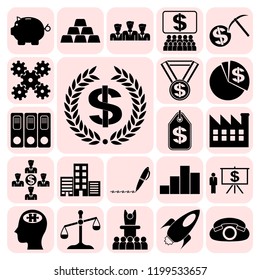 Set of 22 business high quality symbols or icons. Collection. Flat design. Vector Illustration.