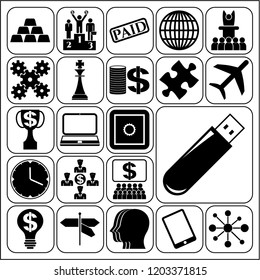 Set of 22 business high quality symbols or icons. Collection. Flat design. Vector Illustration.