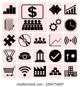 Set of 22 business high quality symbols or icons. Collection. Flat design. Vector Illustration.