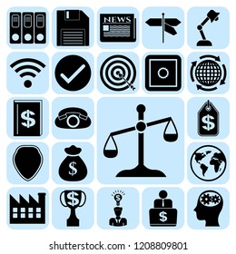 Set of 22 business high quality icons or symbols. Collection. Detailed design. Vector Illustration.