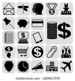 Set of 22 business high quality symbols or icons. Collection. Detailed design. Vector Illustration.
