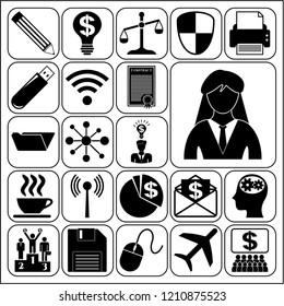 Set of 22 business high quality icons or symbols. Collection. Detailed design. Vector Illustration.