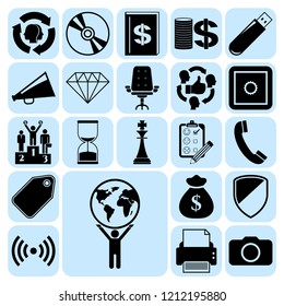 Set of 22 business high quality symbols or icons. Collection. Flat design. Vector Illustration.