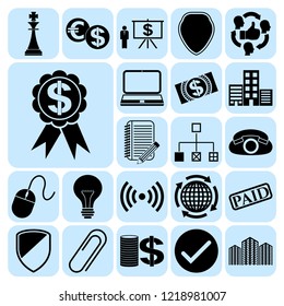 Set of 22 business high quality icons or symbols. Collection. Detailed design. Vector Illustration.