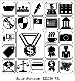 Set of 22 business high quality symbols or icons. Collection. Flat design. Vector Illustration.