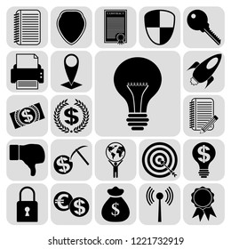 Set of 22 business high quality icons or symbols. Collection. Flat design. Vector Illustration.