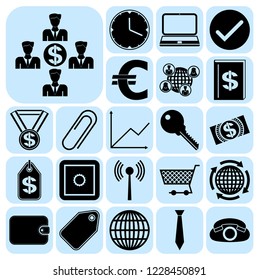 Set of 22 business high quality symbols or icons. Collection. Flat design. Vector Illustration.