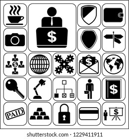 Set of 22 business high quality icons or symbols. Collection. Flat design. Vector Illustration.