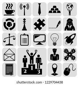Set of 22 business high quality icons or symbols. Collection. Flat design. Vector Illustration.