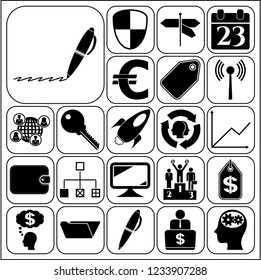 Set of 22 business high quality icons or symbols. Collection. Detailed design. Vector Illustration.