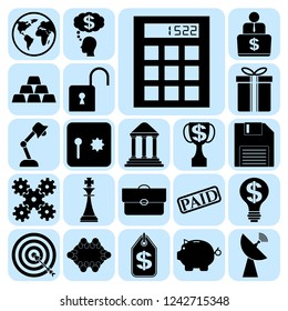 Set of 22 business high quality symbols or icons. Collection. Flat design. Vector Illustration.