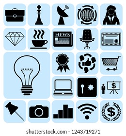 Set of 22 business high quality symbols or icons. Collection. Flat design. Vector Illustration.