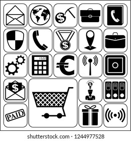 Set of 22 business high quality symbols or icons. Collection. Flat design. Vector Illustration.