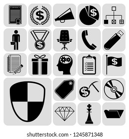 Set of 22 business high quality icons or symbols. Collection. Flat design. Vector Illustration.