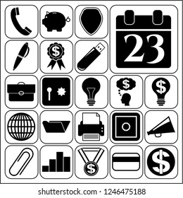Set of 22 business high quality symbols or icons. Collection. Detailed design. Vector Illustration.