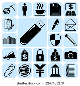 Set of 22 business high quality icons or symbols. Collection. Flat design. Vector Illustration.