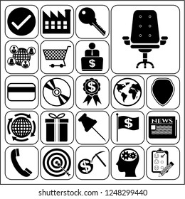Set of 22 business high quality symbols or icons. Collection. Flat design. Vector Illustration.