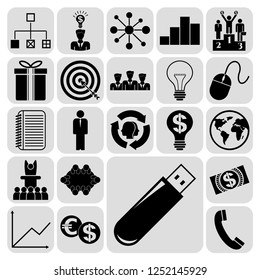 Set of 22 business high quality symbols or icons. Collection. Detailed design. Vector Illustration.