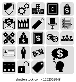 Set of 22 business high quality symbols or icons. Collection. Flat design. Vector Illustration.