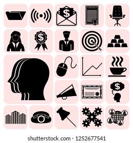 Set of 22 business high quality icons or symbols. Collection. Flat design. Vector Illustration.