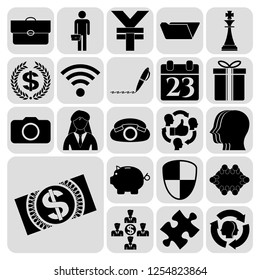 Set of 22 business high quality icons or symbols. Collection. Flat design. Vector Illustration.