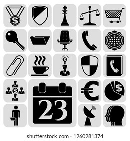 Set of 22 business high quality icons or symbols. Collection. Flat design. Vector Illustration.