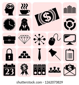 Set of 22 business high quality icons or symbols. Collection. Detailed design. Vector Illustration.