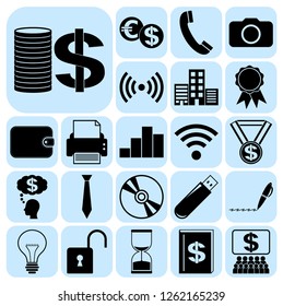 Set of 22 business high quality symbols or icons. Collection. Detailed design. Vector Illustration.