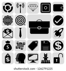 Set of 22 business high quality symbols or icons. Collection. Flat design. Vector Illustration.