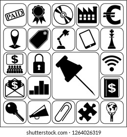 Set of 22 business high quality icons or symbols. Collection. Flat design. Vector Illustration.