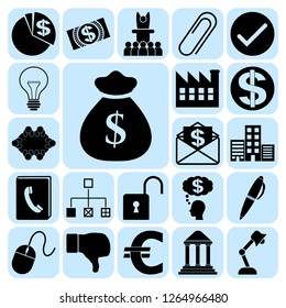Set of 22 business high quality icons or symbols. Collection. Detailed design. Vector Illustration.