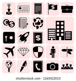 Set of 22 business high quality icons or symbols. Collection. Flat design. Vector Illustration.