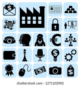 Set of 22 business high quality icons or symbols. Collection. Flat design. Vector Illustration.