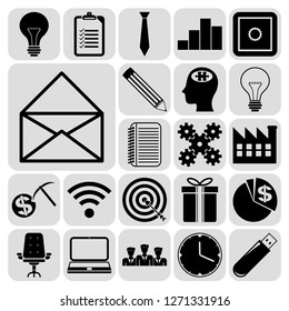 Set of 22 business high quality icons or symbols. Collection. Detailed design. Vector Illustration.