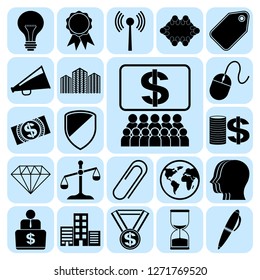 Set of 22 business high quality icons or symbols. Collection. Flat design. Vector Illustration.